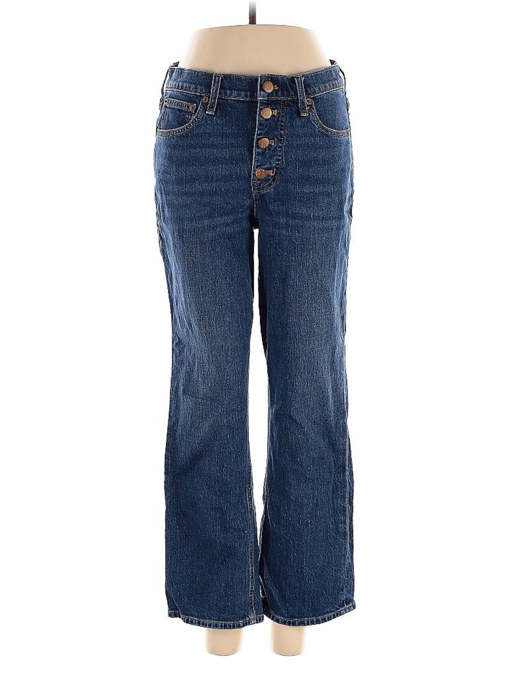 J. Crew Mid-Rise Flare Crop Jeans in Dark Blue with Tan Stitching